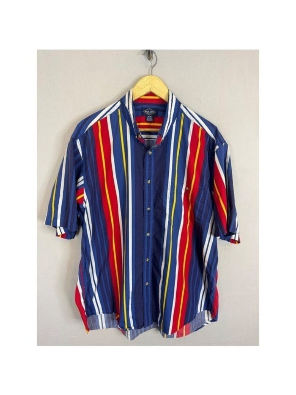 Vintage 90s Aca Joe Mens XL Short Sleeve Button Shirt Multi Color Stripe Cotton